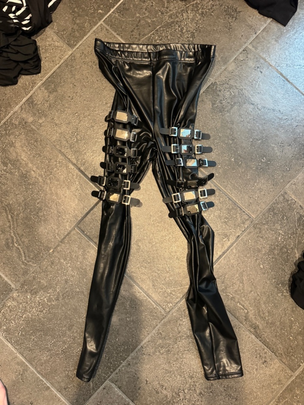 BlackMilk Black Faux Leather Buckle Leggings - Picture 2 of 2